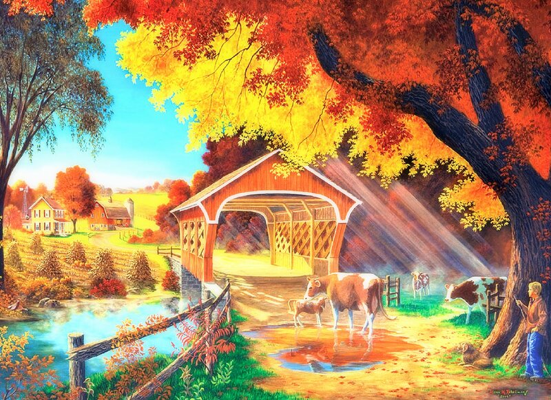 Boy with Cows under Bridge