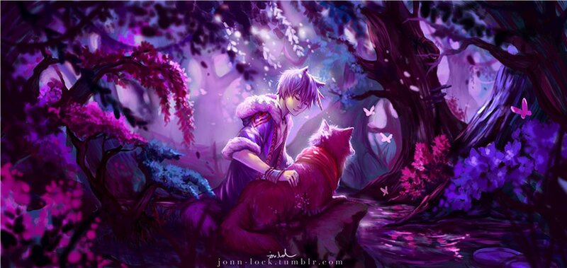 Boy with Fox in Forest