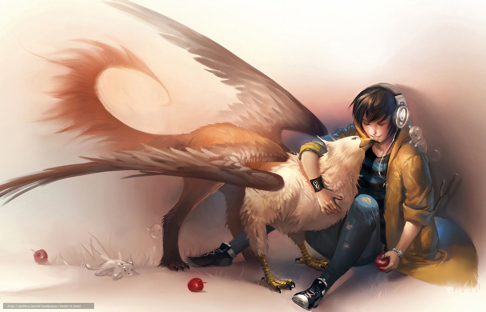 Boy with griffin and pets