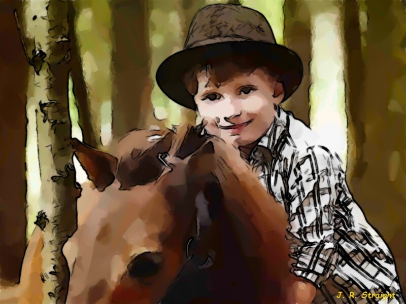 Boy with Horse — Brown, Peaceful