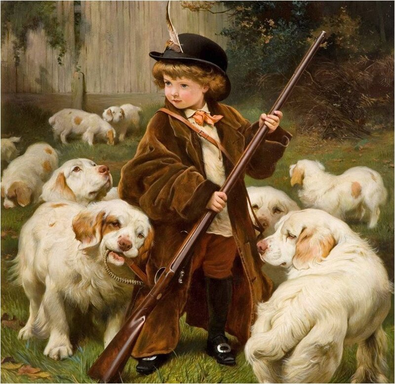 Boy with Hunting Dogs