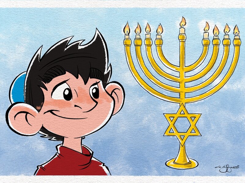 boy with menorah illustration