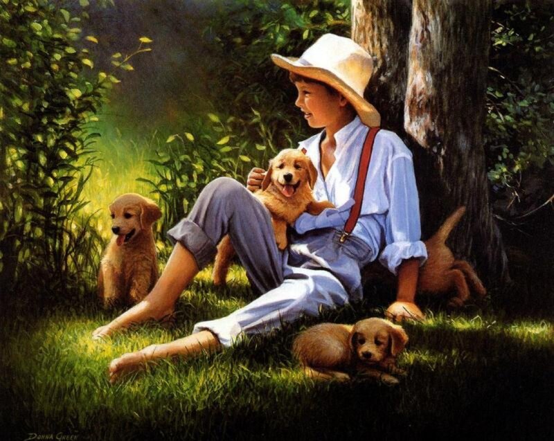 Boy with Puppies