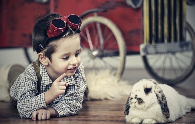 Boy with Rabbit — White