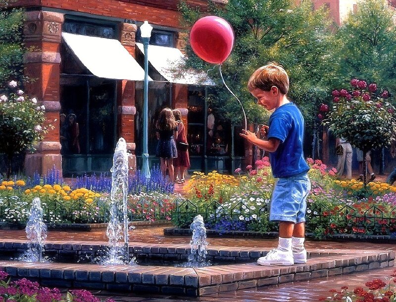 Boy with Red Balloon — Blue