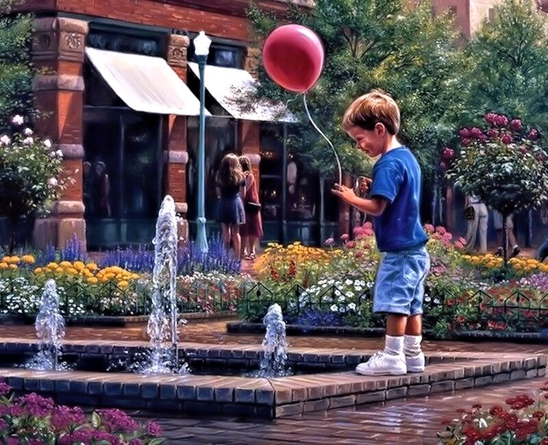 Boy with Red Balloon — Peaceful