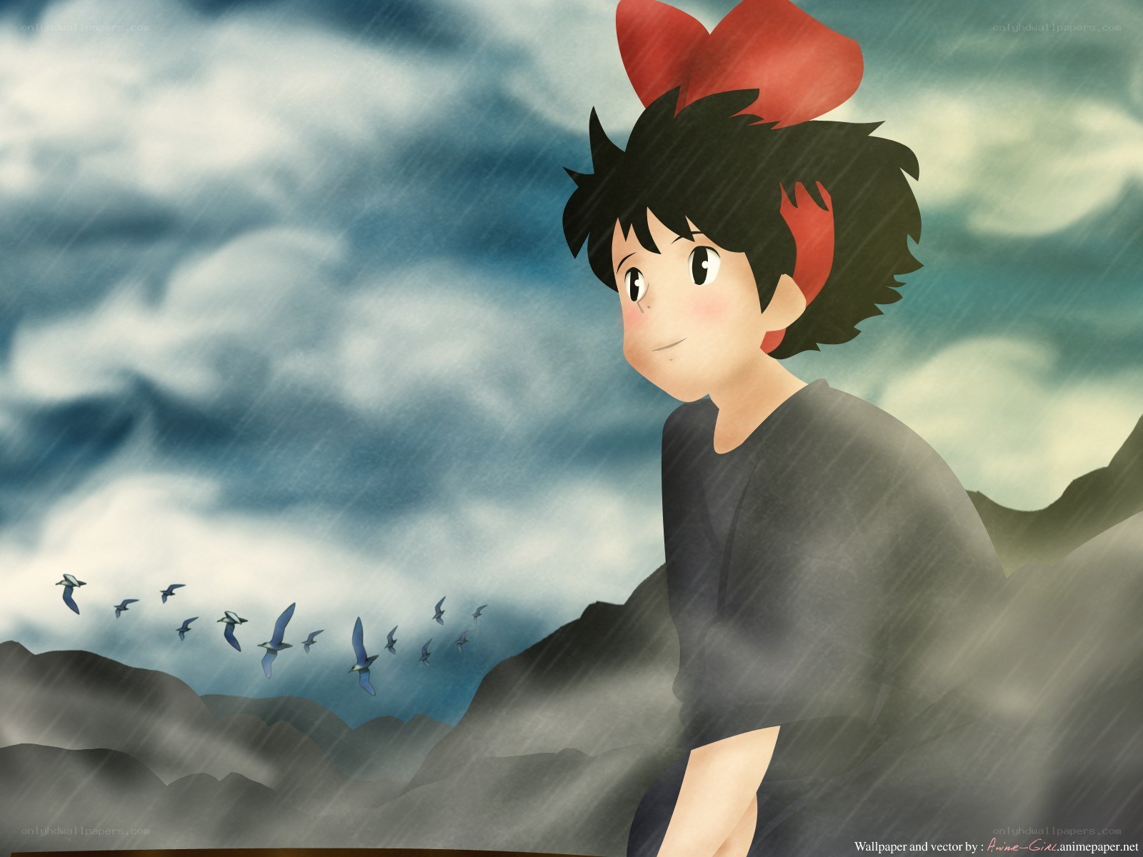 boy with red bow in rain