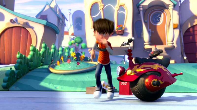 boy with red motorcycle