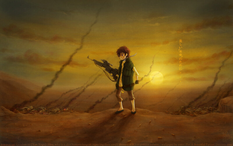 Boy with Rifle in Desert