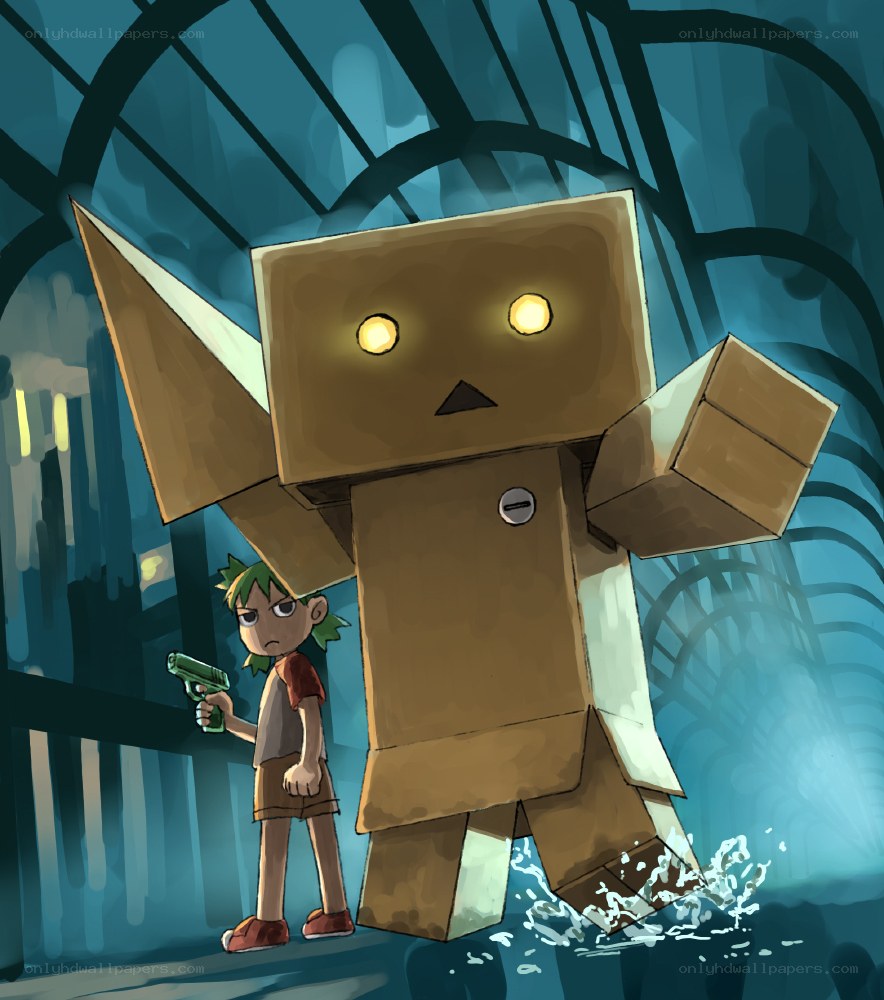 Boy with robot in flooded tunnel