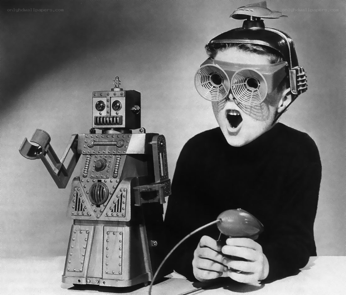 Boy with robot toy