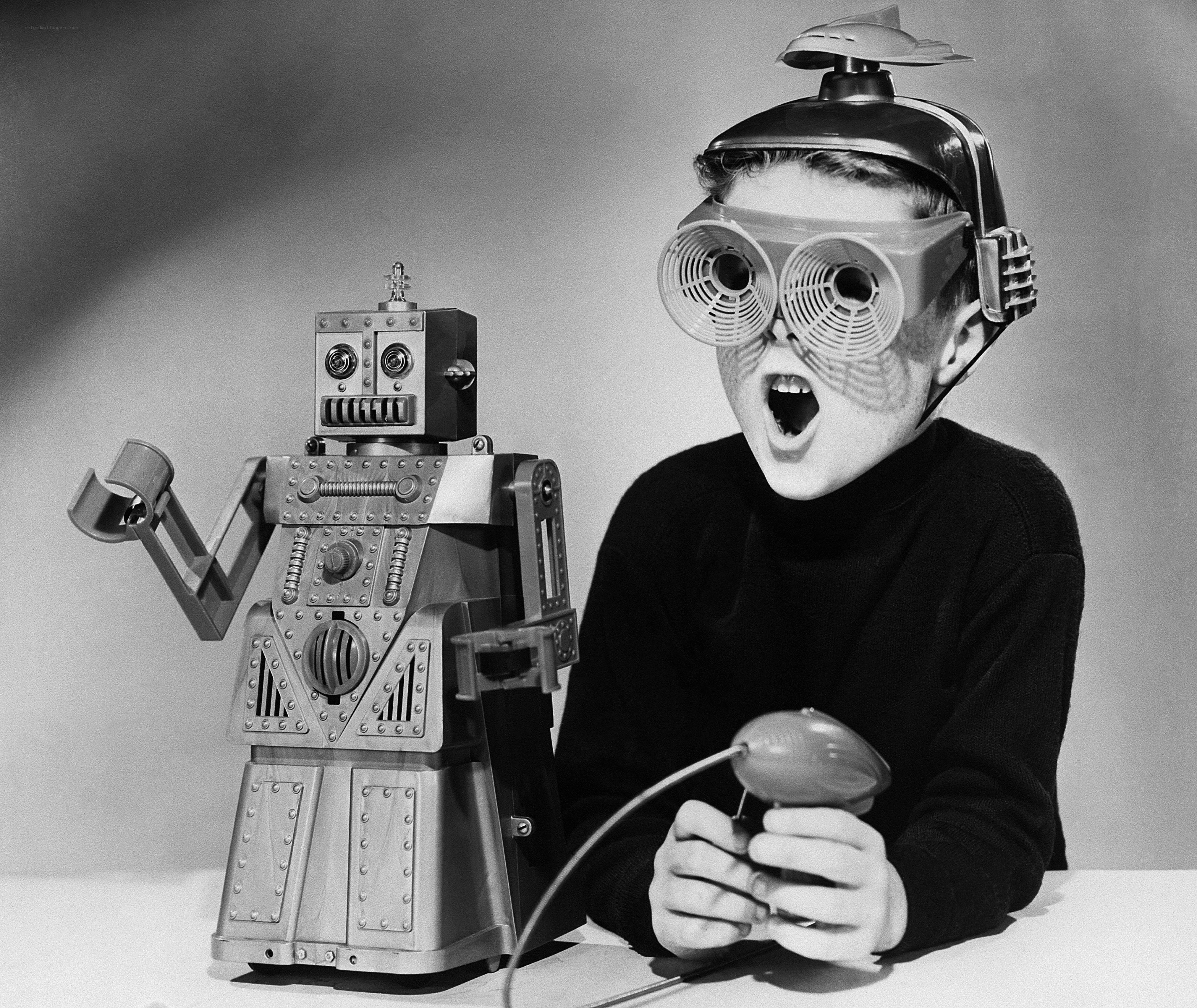 Boy with robot toy