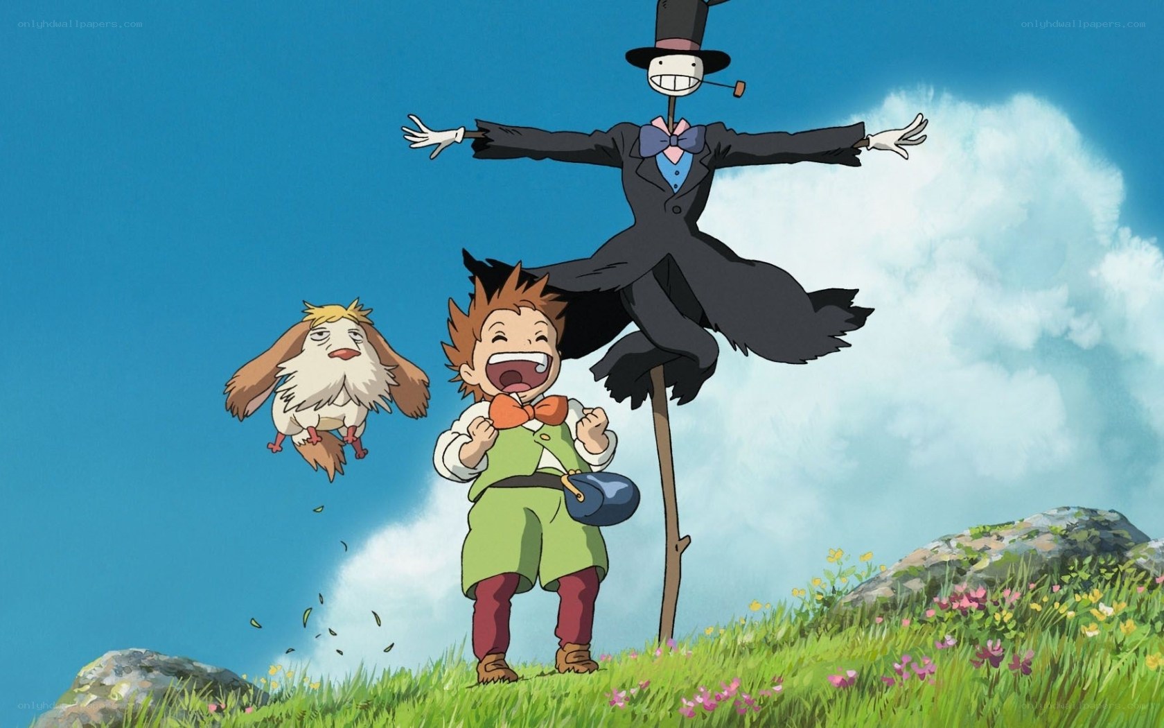 boy with scarecrow and bird