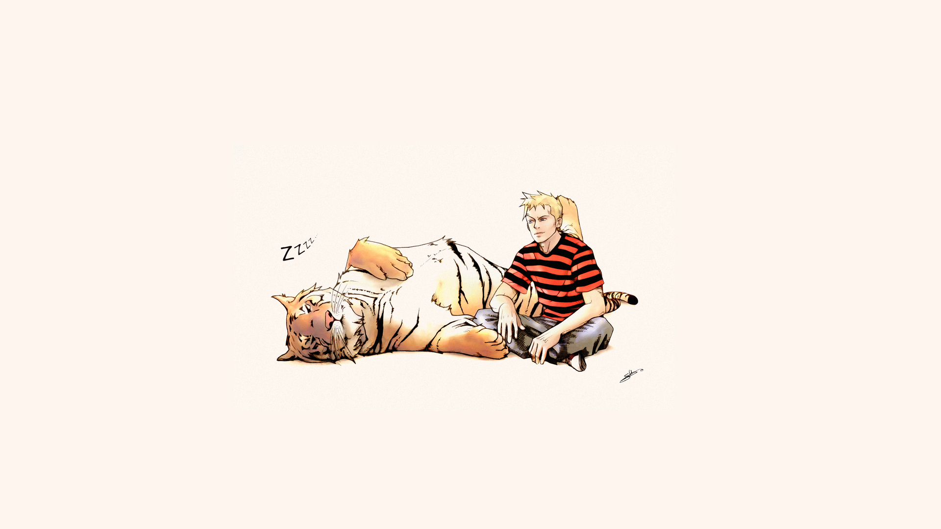 boy with sleeping tiger