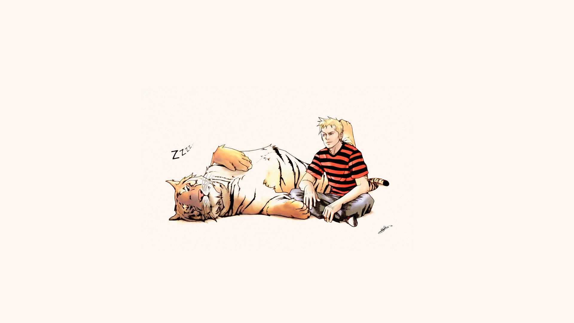boy with sleeping tiger