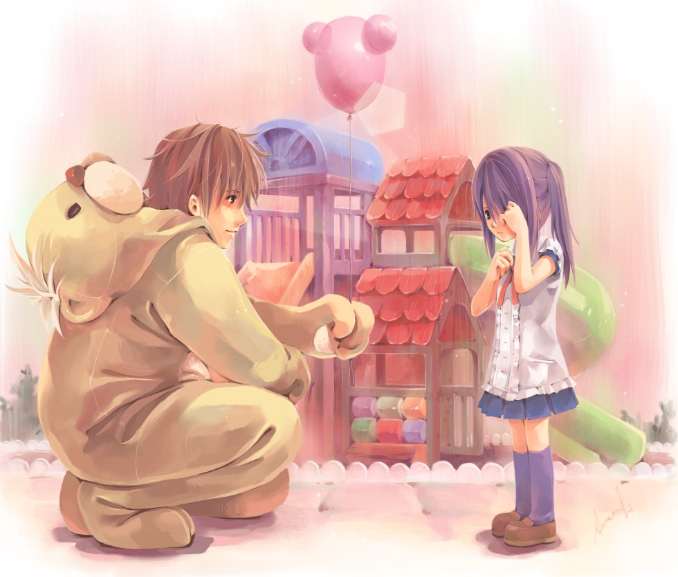 Boy with teddy bear and girl