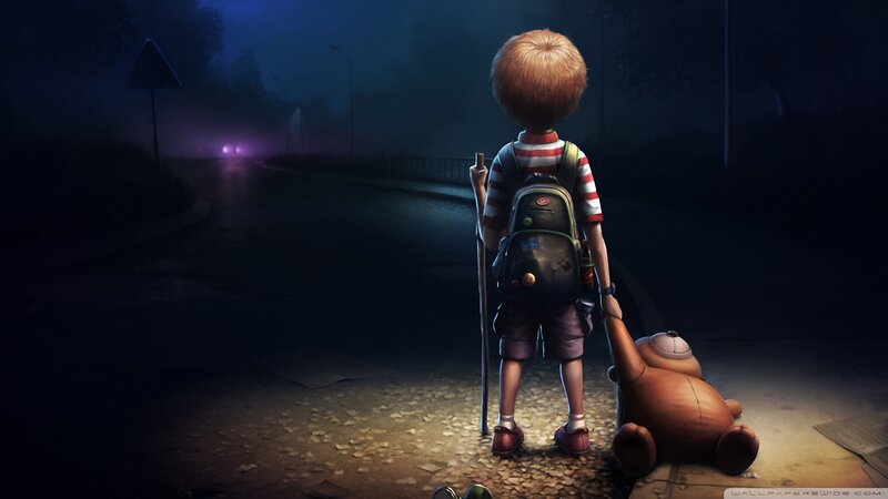 Boy with Teddy Bear — Blue, Dramatic