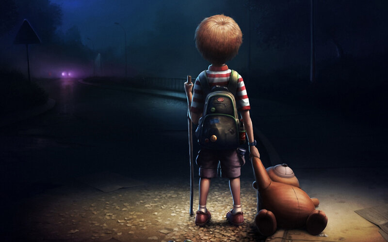 Boy with Teddy Bear — Blue