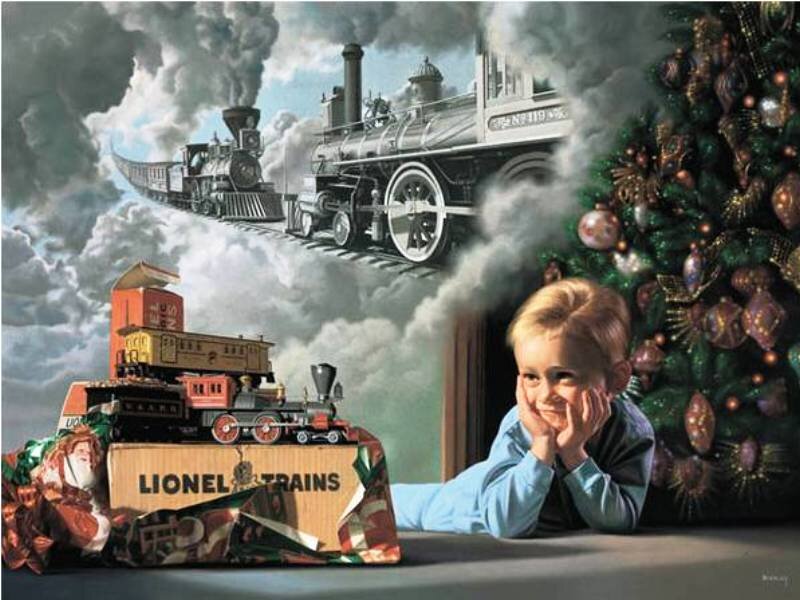 Boy with Toy Train — Green
