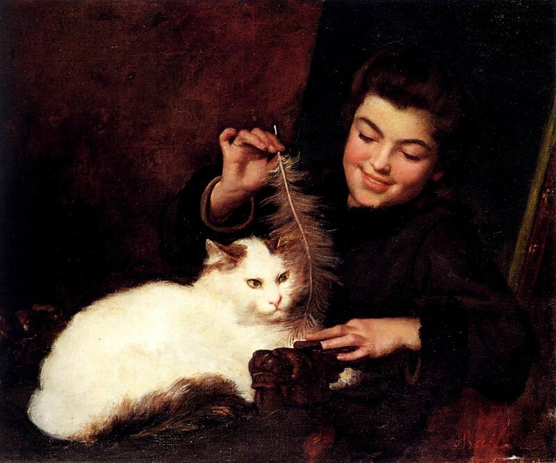 Boy with White Cat