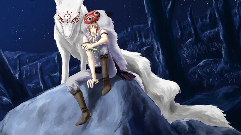 Boy with White Fox — Blue, Dramatic