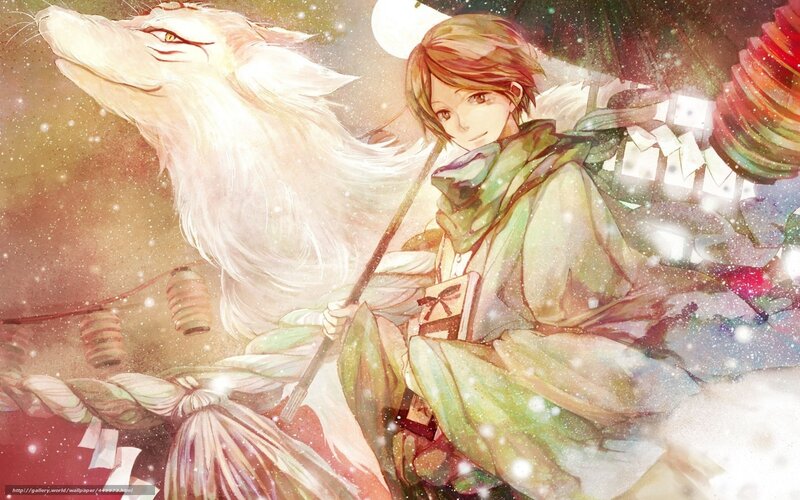 Boy with White Fox — Green, Serene