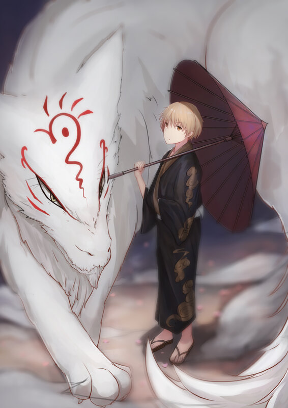 Boy with White Fox — Serene, Spring