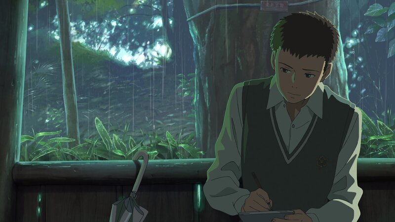 Boy Writing in Rain
