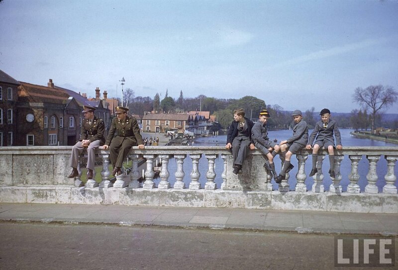 Boys and Soldiers on Bridge