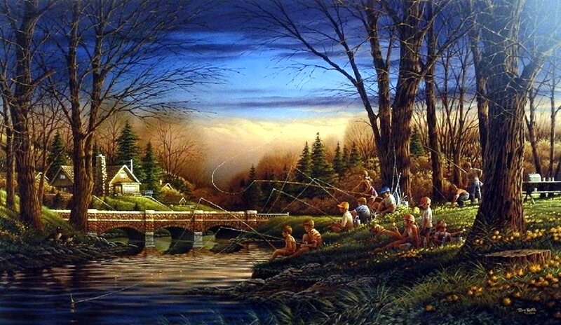 Boys Fishing by River