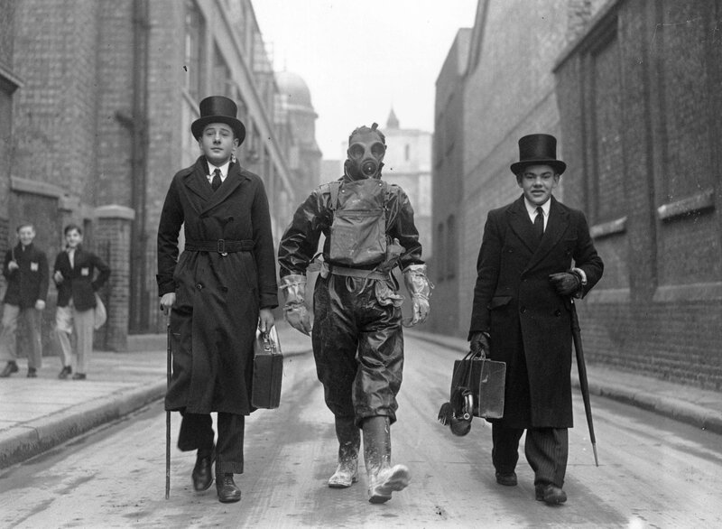 Boys in gas mask and suits