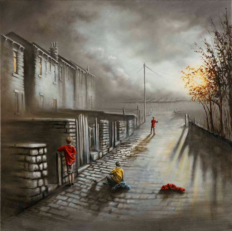 Boys on a Cobblestone Street