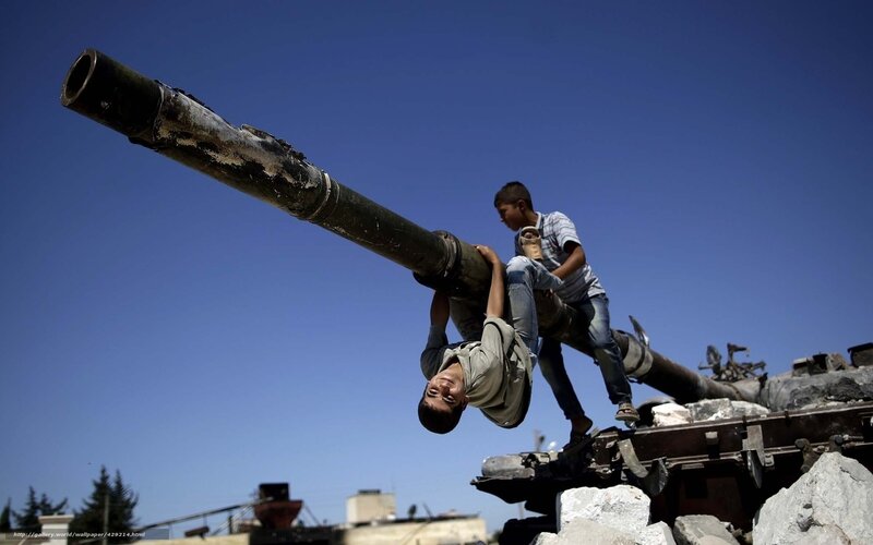 Boys on a tank