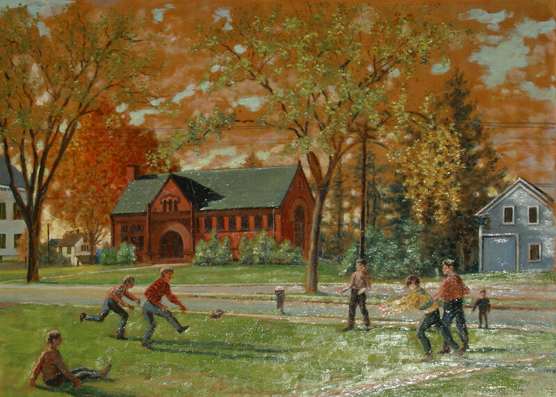 Boys playing ball in a neighborhood