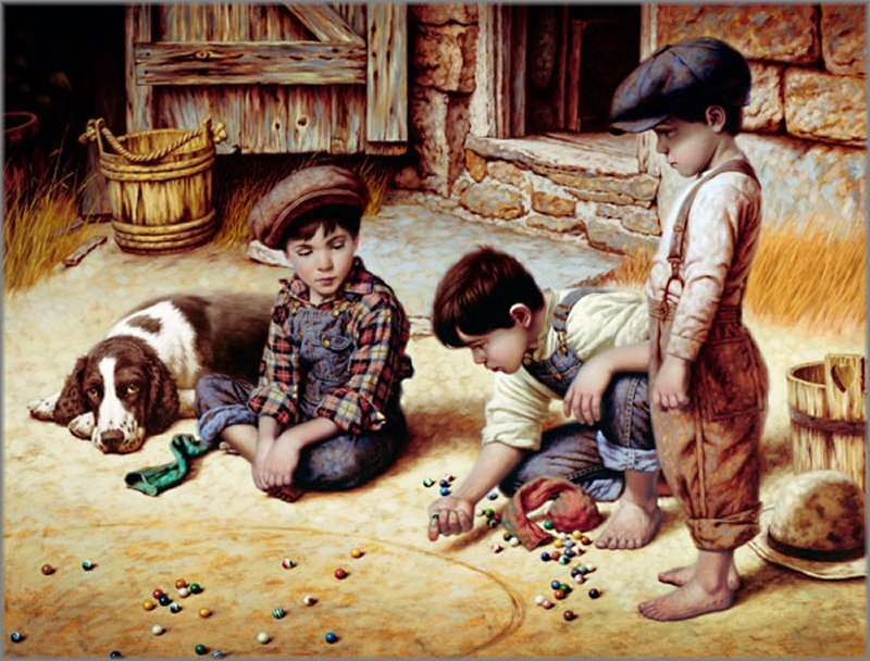 Boys Playing Marbles