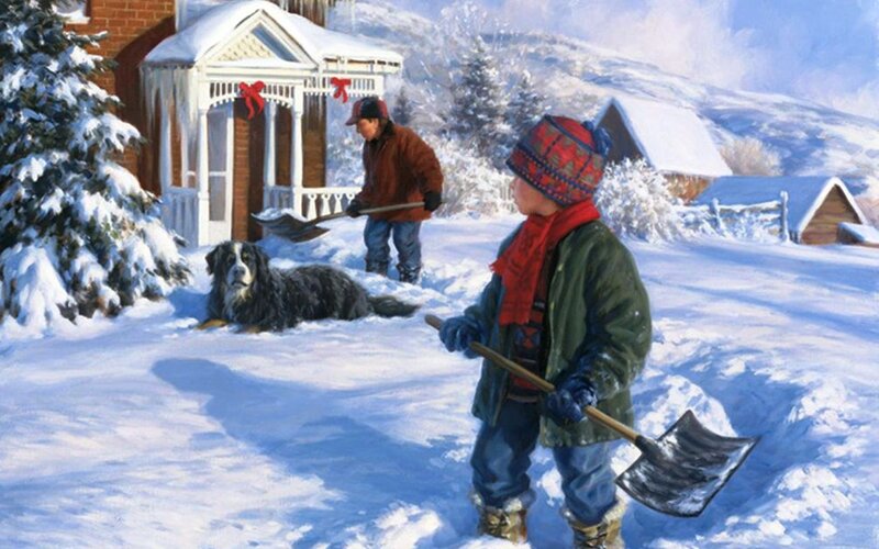 Boys Shoveling Snow