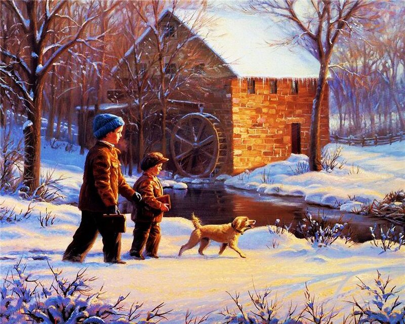 Boys Walking with Dog