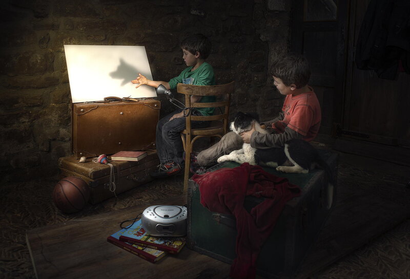 Boys Watching Shadow Puppet