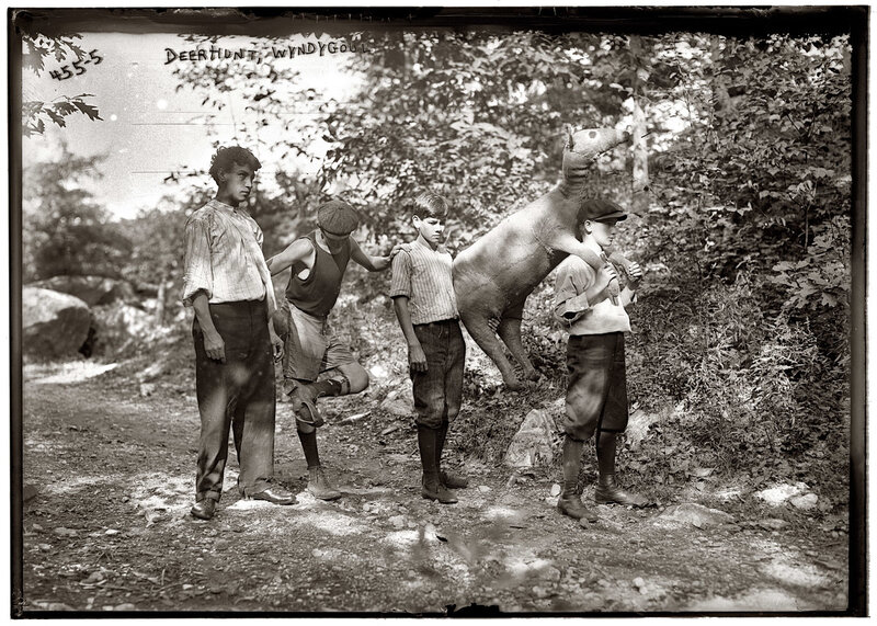Boys with deer hunt prop