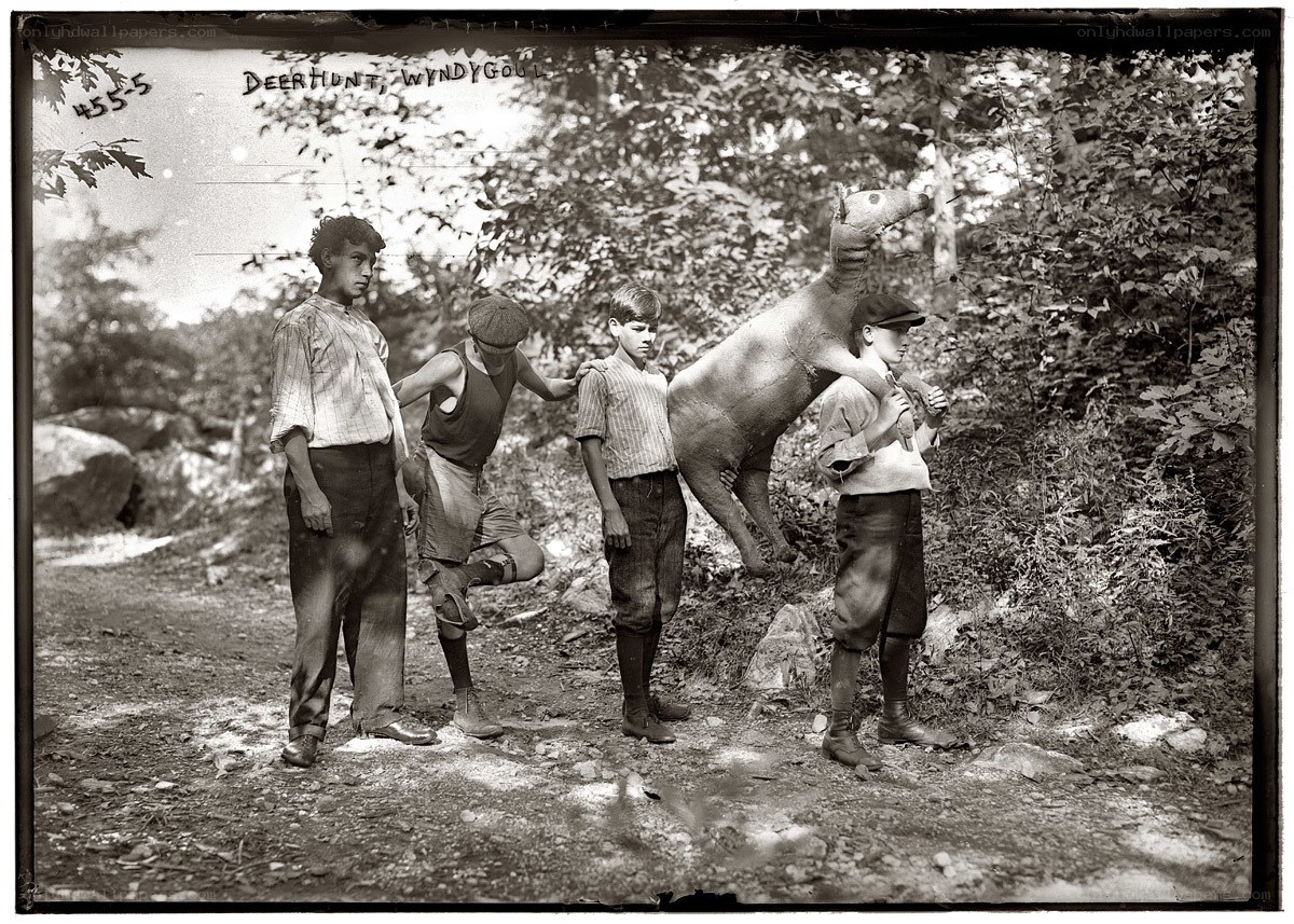 Boys with deer hunt prop