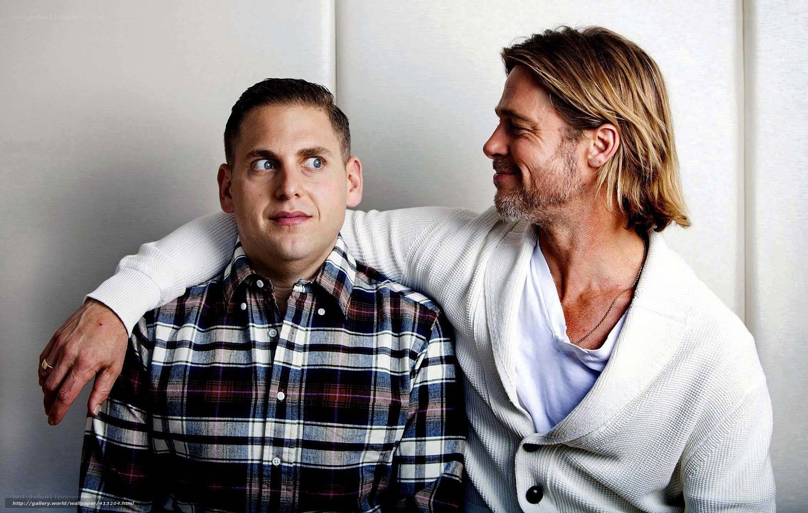 Brad Pitt and Jonah Hill pose together