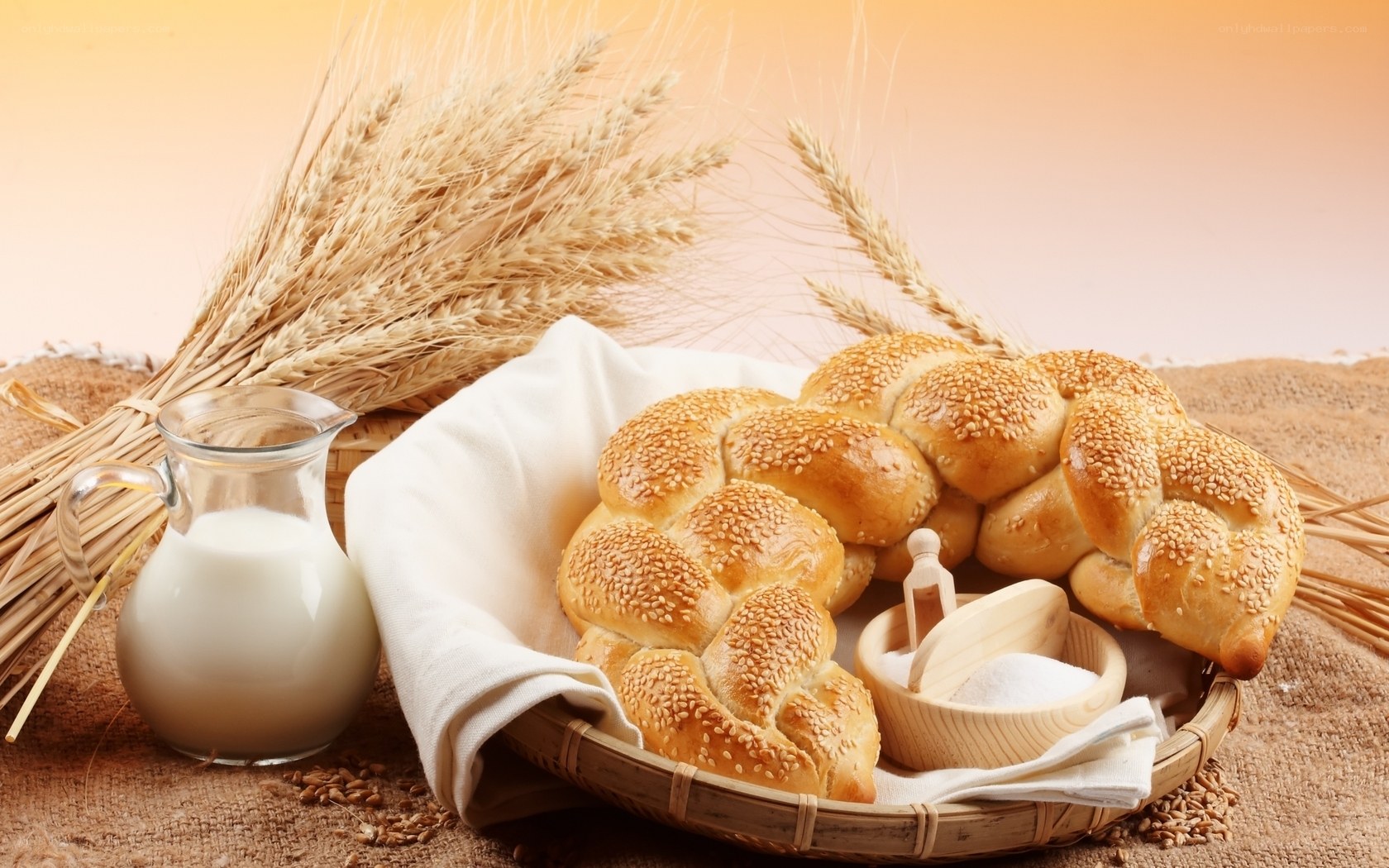 Braided bread with milk and wheat