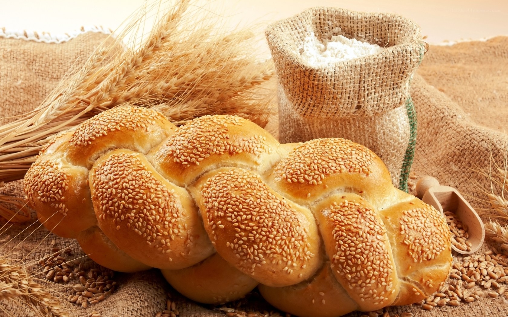 Braided sesame bread with wheat