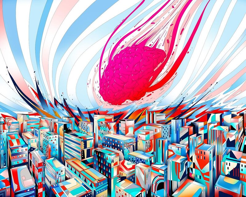 Brain meteor over city