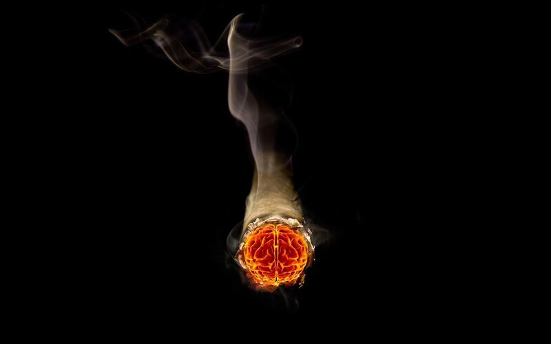 Brain on fire with smoke