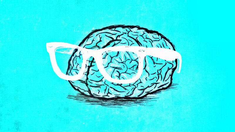 brain wearing glasses
