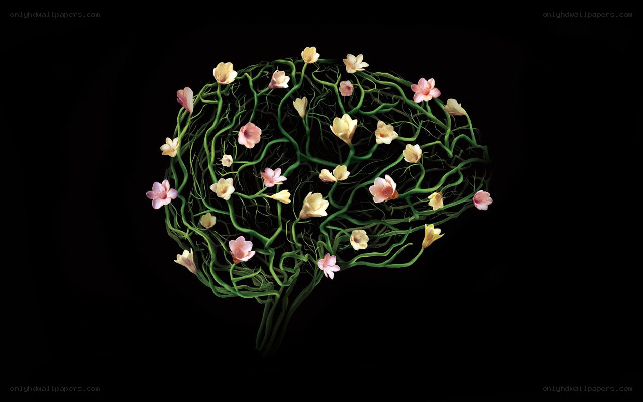 brain with flowers