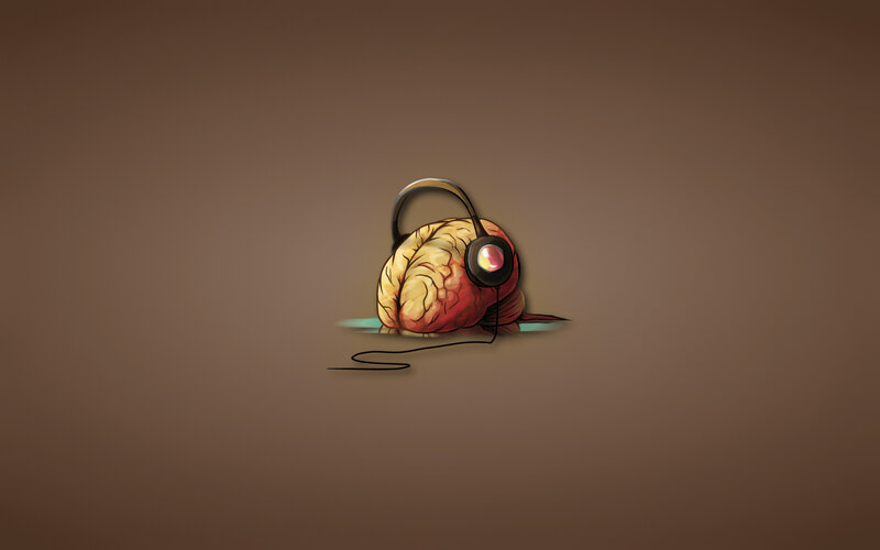 brain with headphones