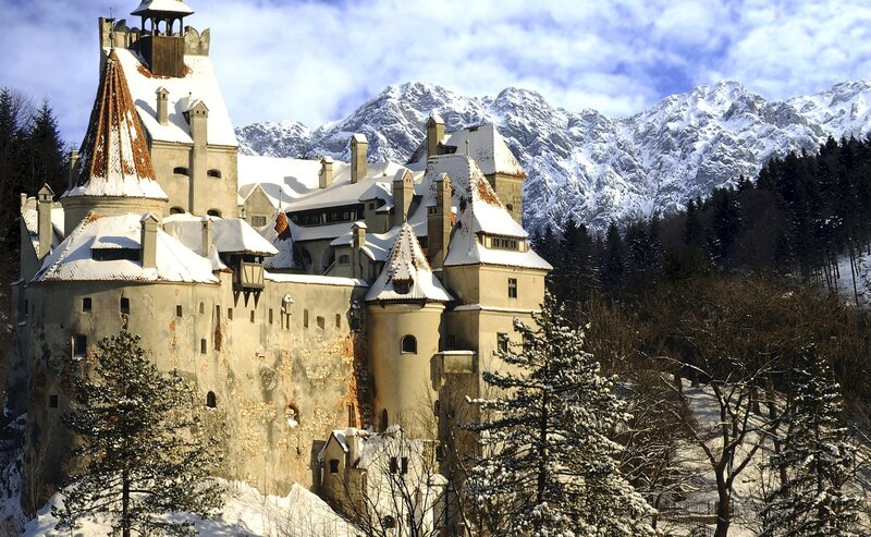Bran Castle in Winter — White, Dramatic