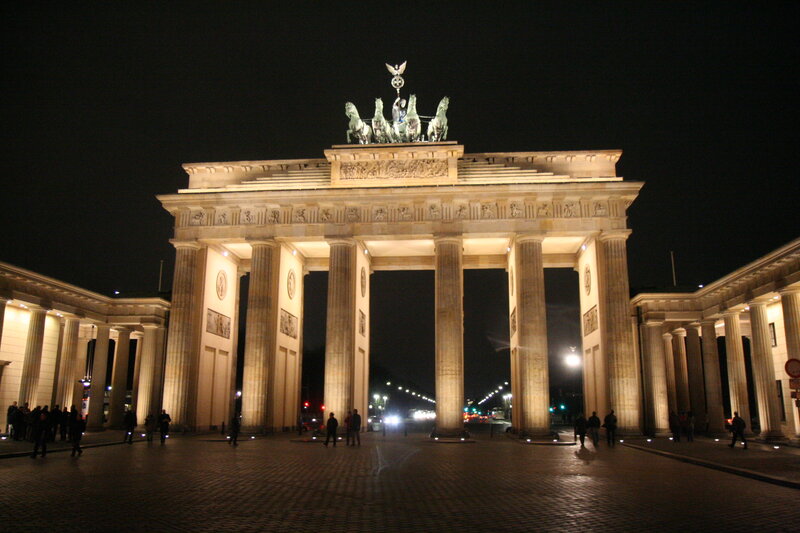 Brandenburg Gate at Night — Black, Dramatic, Photograph